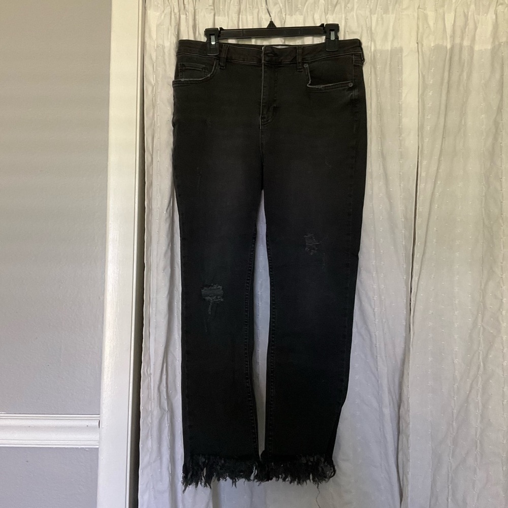 Free People Frayed Hem Skinny Jean - Black